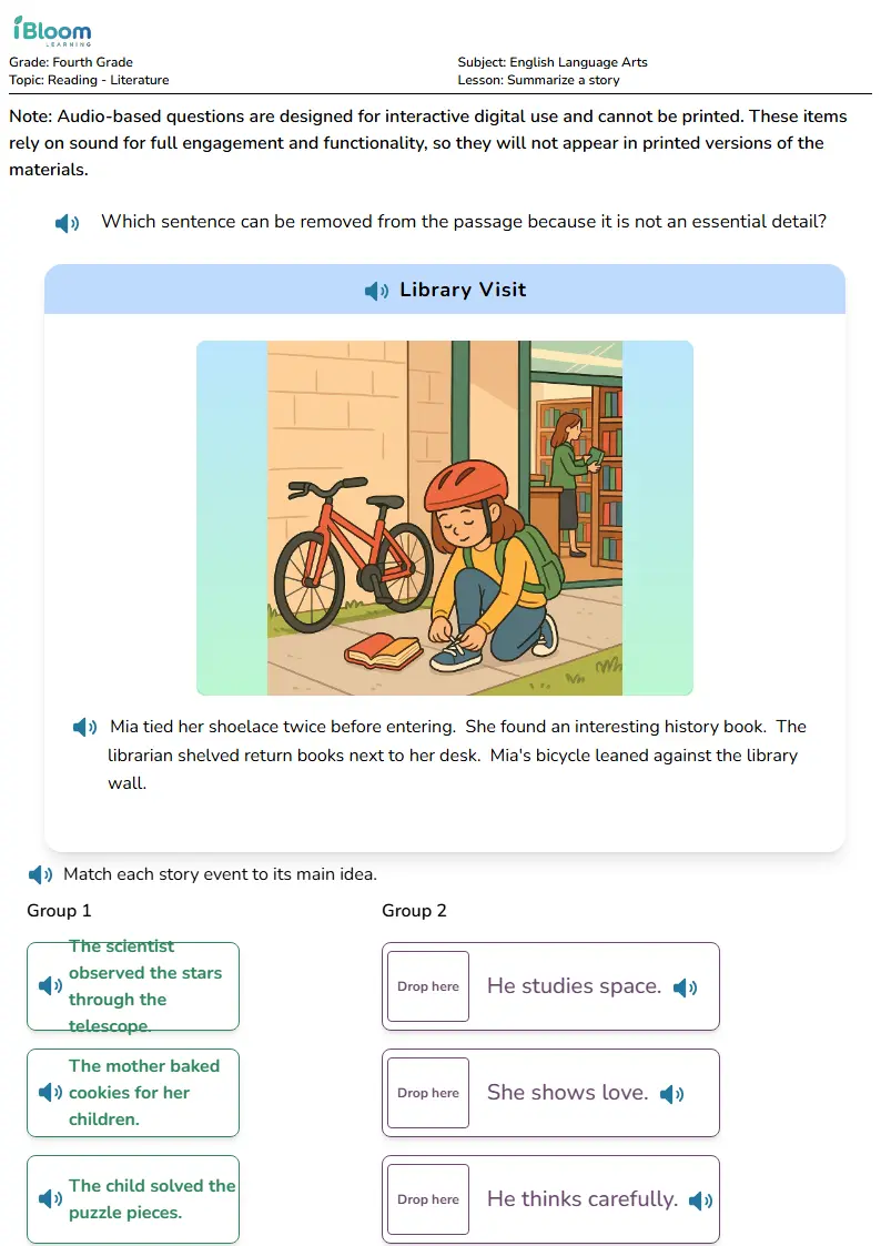 Free Summarize a story Worksheets for Fourth Grade | iBloom