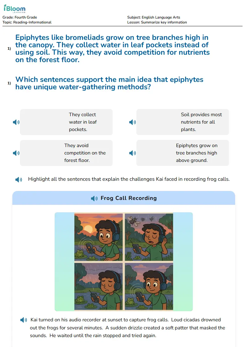 Free Summarize key information Worksheets for Fourth Grade | iBloom
