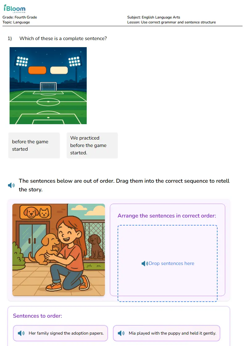 Free Use correct grammar and sentence structure Worksheets for Fourth Grade | iBloom