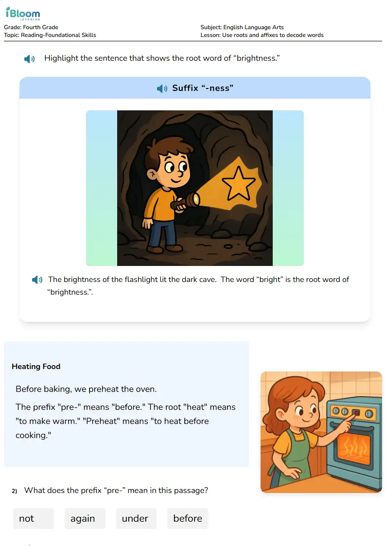 Free Use roots and affixes to decode words Worksheets for Fourth Grade | iBloom