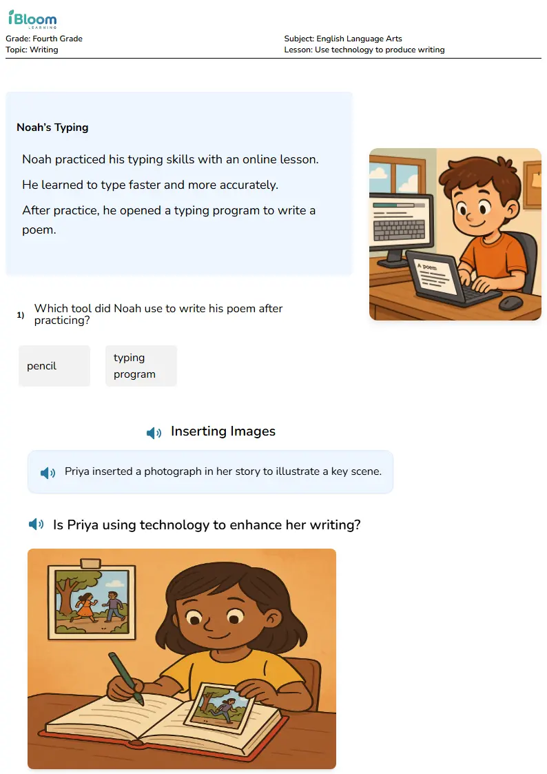 Free Use technology to produce writing Worksheets for Fourth Grade | iBloom
