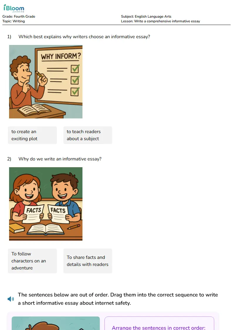 Free Write a comprehensive informative essay Worksheets for Fourth Grade | iBloom