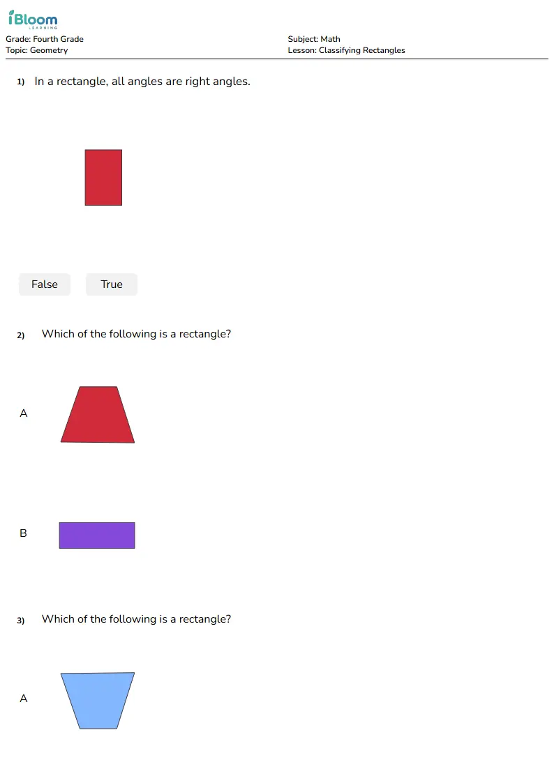 Free Classifying Rectangles Worksheets for Grade 4