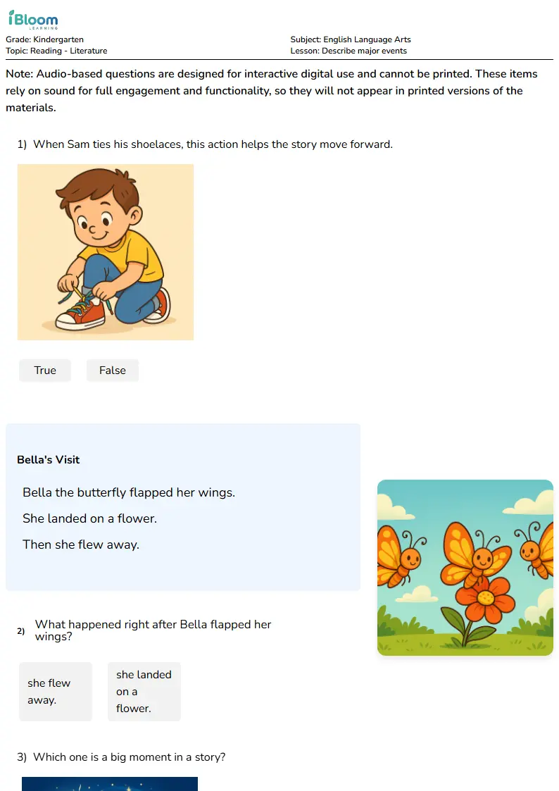 Free Describe major events Worksheets for Kindergarten