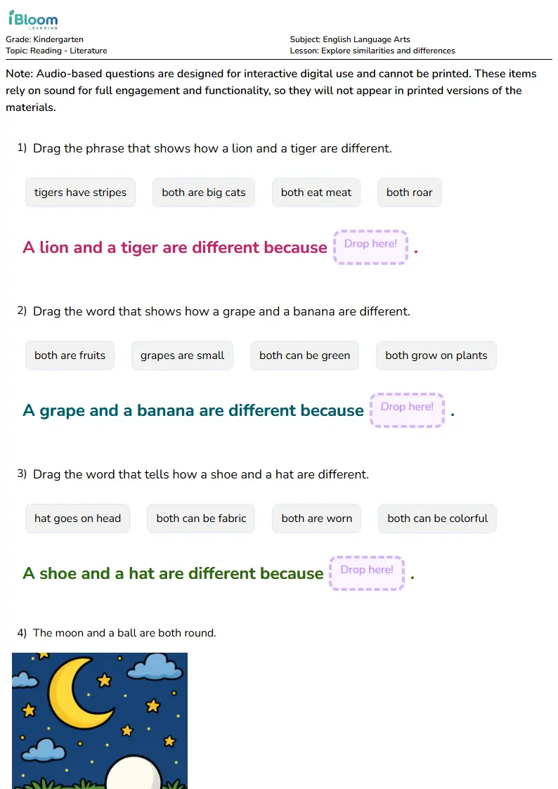 Free Explore similarities and differences Worksheets for Kindergarten