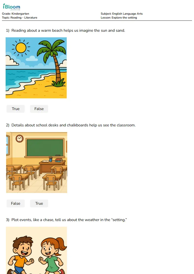 Free Explore the setting Worksheets for Kindergarten