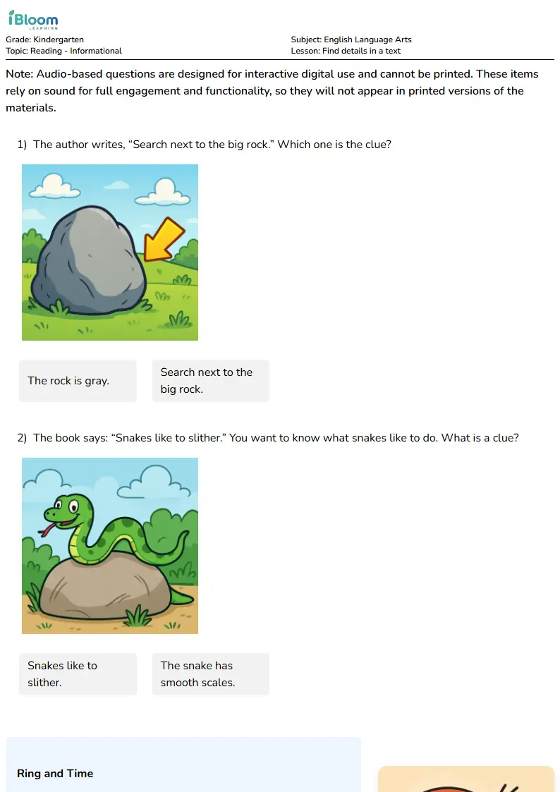 Free Find details in a text Worksheets for Kindergarten | iBloom