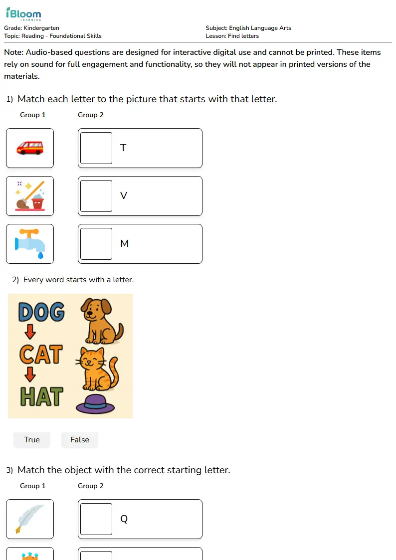 Free Find letters Worksheets for Kindergarten | iBloom
