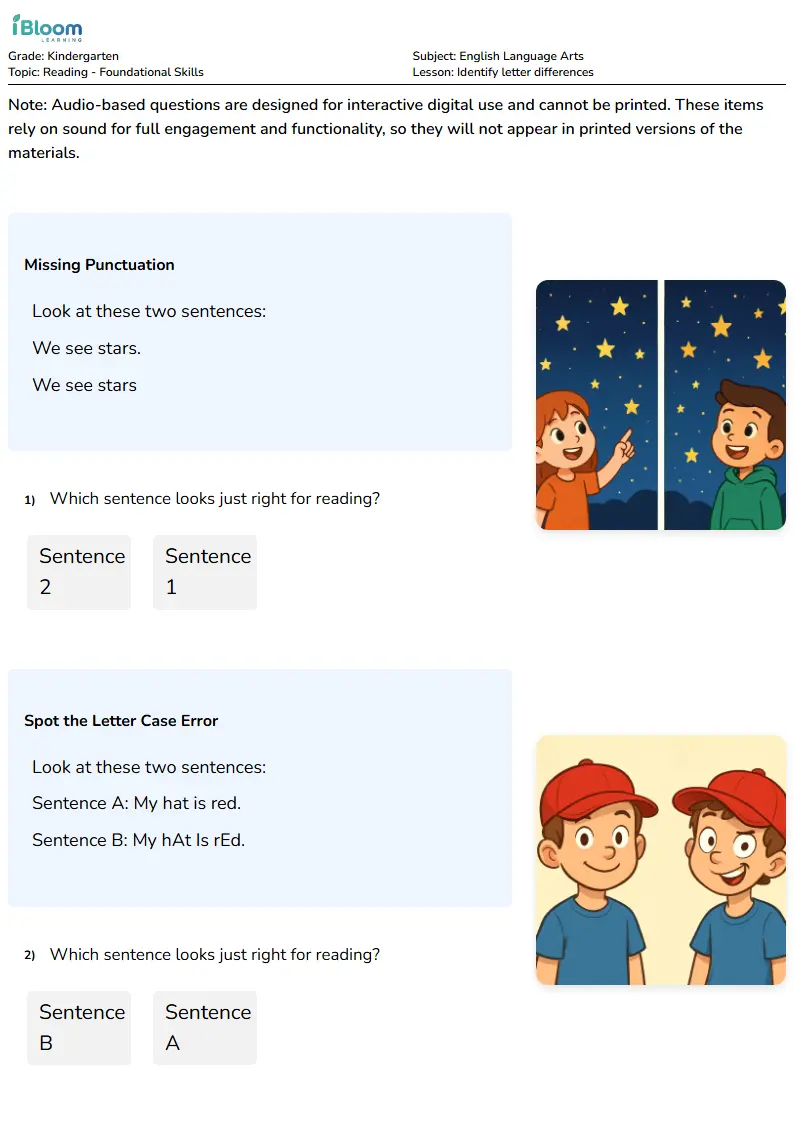Free Identify letter differences Worksheets for Kindergarten | iBloom