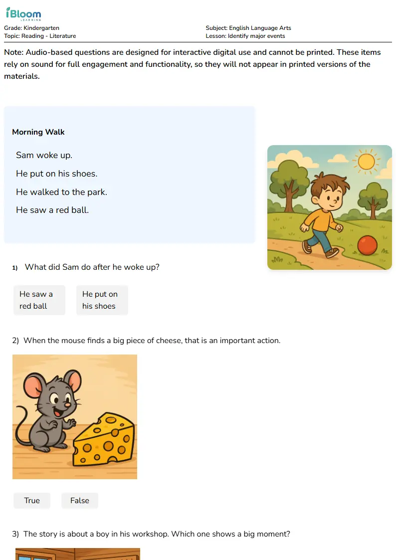 Free Identify major events Worksheets for Kindergarten | iBloom