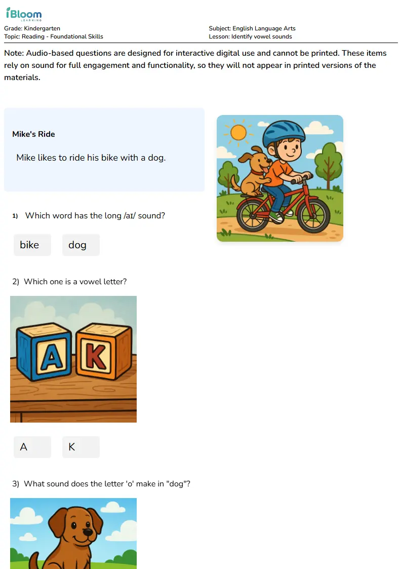Free Identify vowel sounds Worksheets for Kindergarten | iBloom