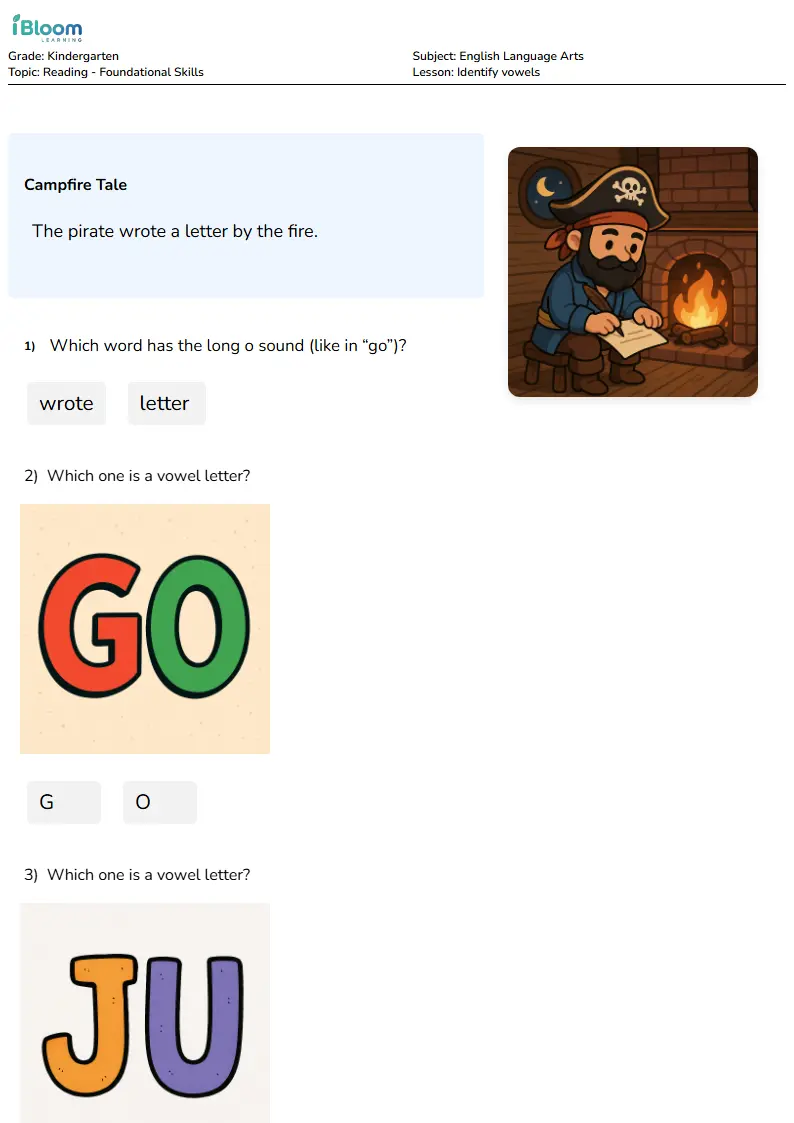 Preview image for Identify vowels Worksheets for Kindergarten