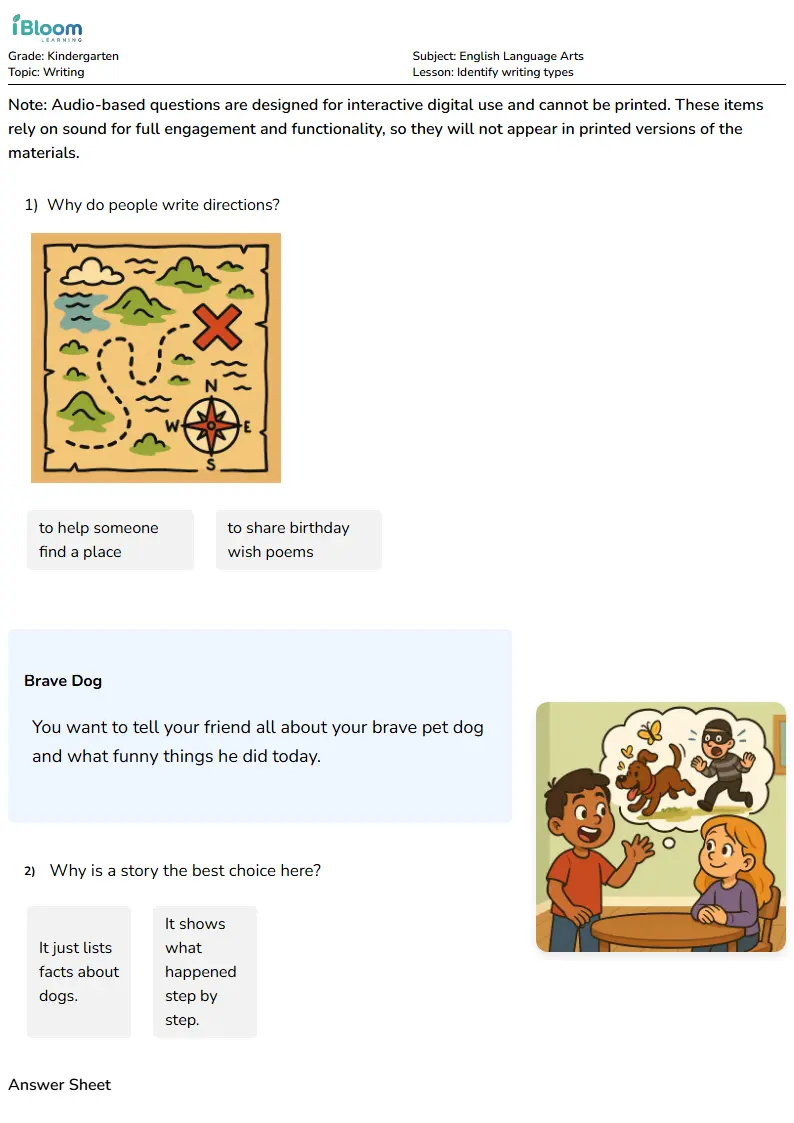 Free Identify writing types Worksheets for Kindergarten | iBloom