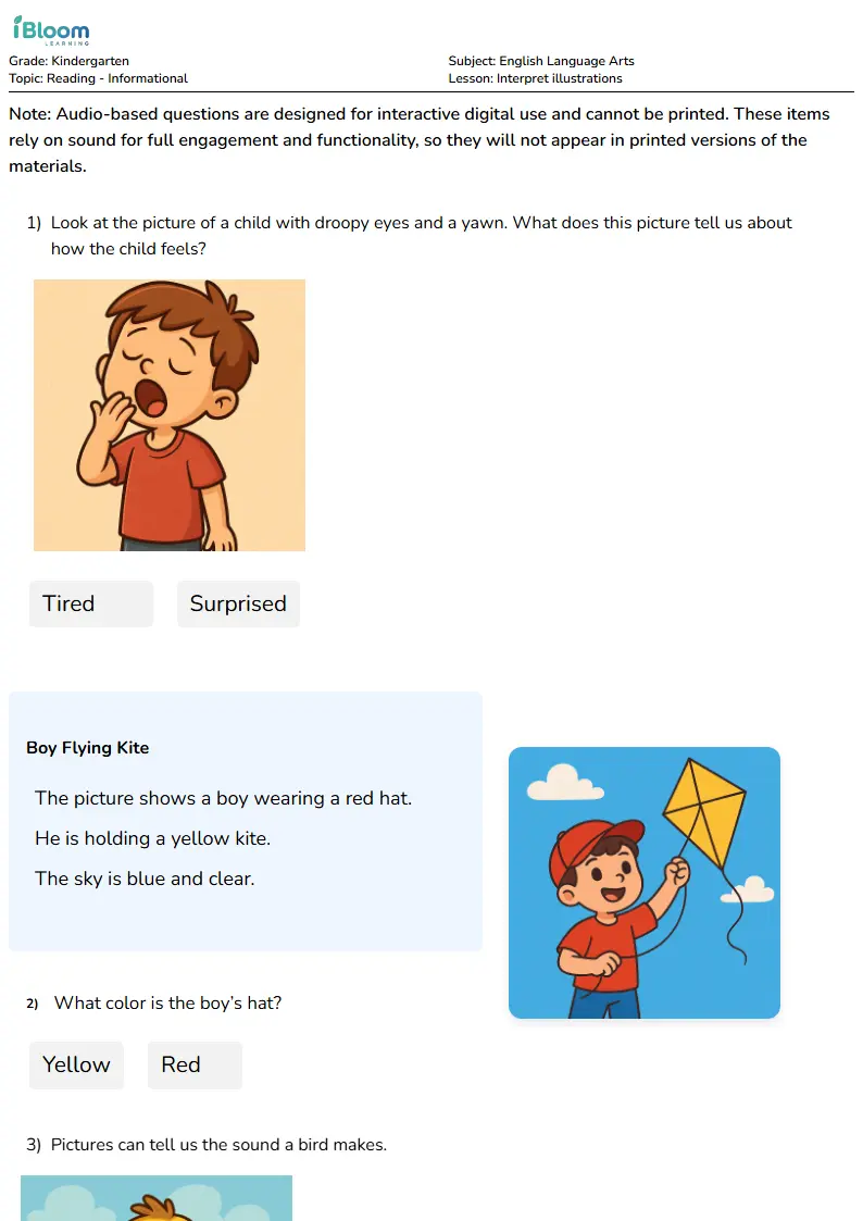Free Interpret illustrations Worksheets for Kindergarten | iBloom
