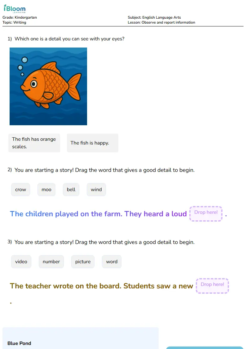 Free Observe and report information Worksheets for Kindergarten | iBloom
