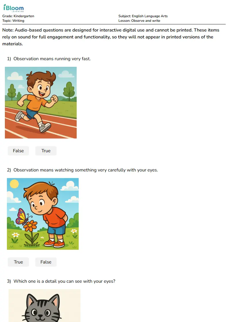Free Observe and write Worksheets for Kindergarten | iBloom