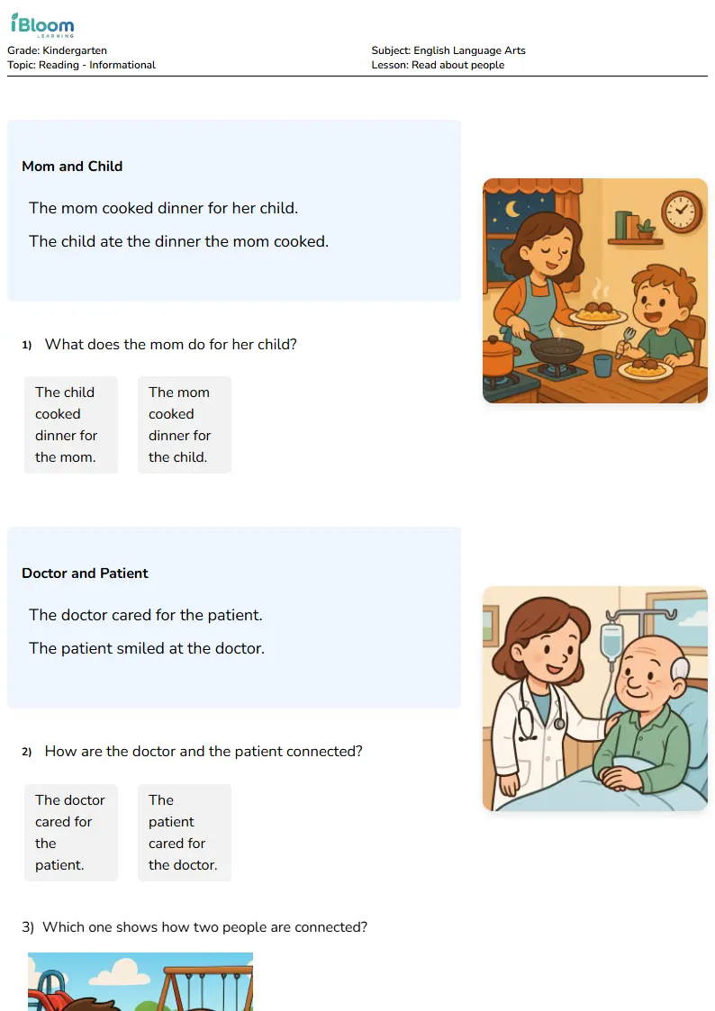Free Read about people Worksheets for Kindergarten | iBloom