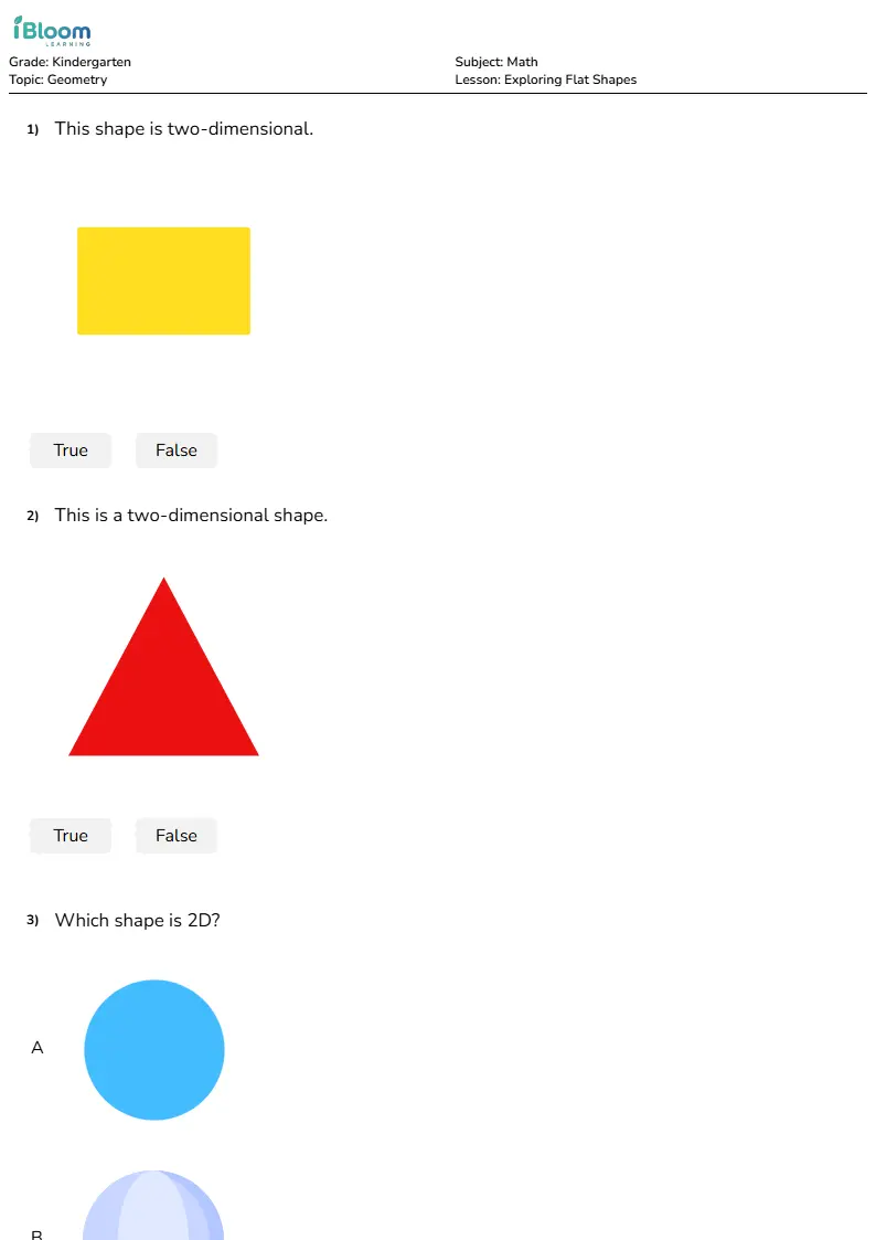 Free Exploring Flat Shapes Worksheets for Kindergarten | iBloom