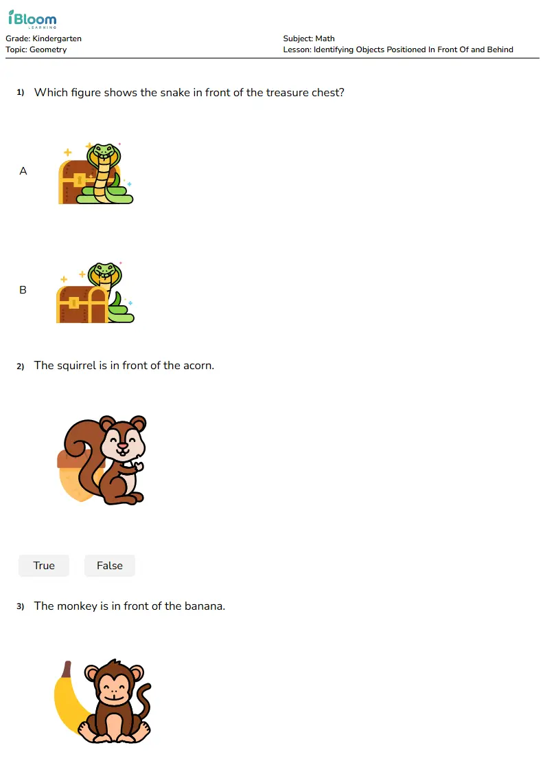 Free Identifying Objects Positioned In Front Of and Behind Worksheets for Kindergarten | iBloom