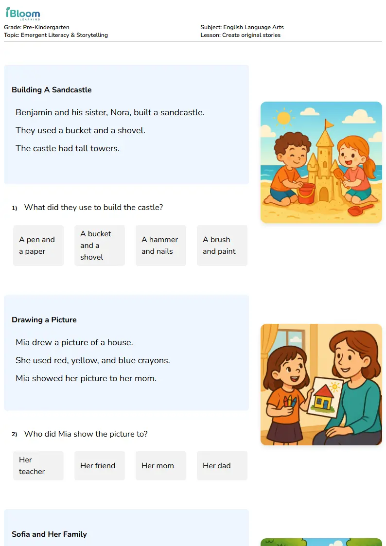 Free Create original stories Worksheets for KG1