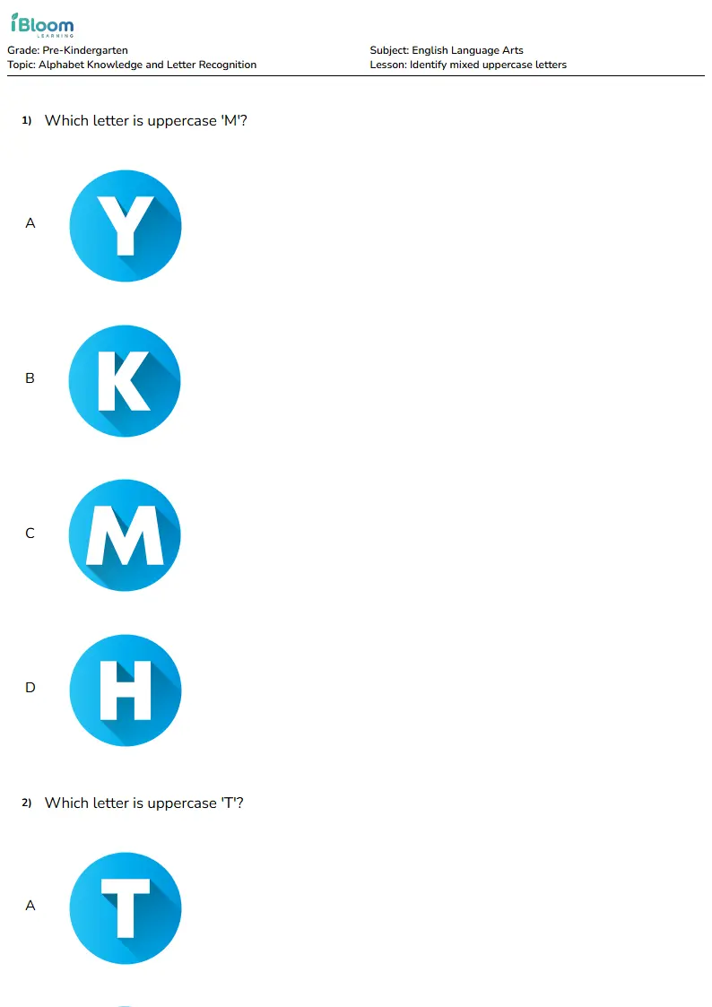 Free Identify mixed uppercase letters Worksheets for KG1