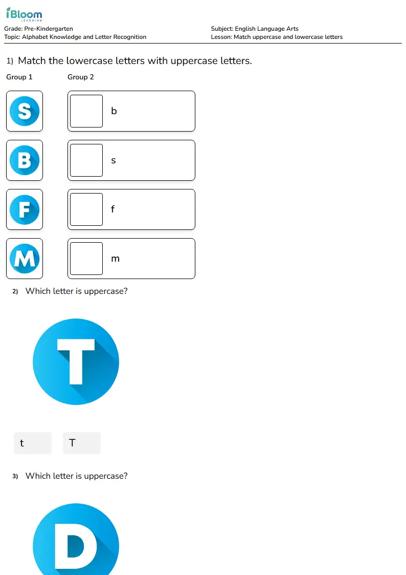 Free Match uppercase and lowercase letters Worksheets for Pre Kindergarten | iBloom
