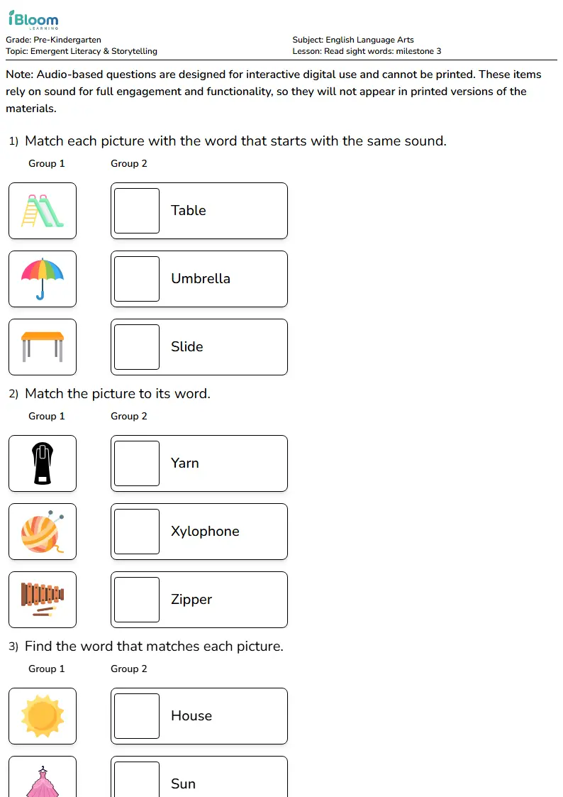 Free Read sight words: milestone 3 Worksheets for Pre Kindergarten | iBloom