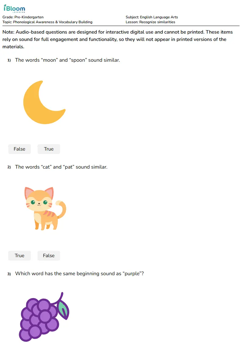Free Recognize similarities Worksheets for Pre Kindergarten | iBloom