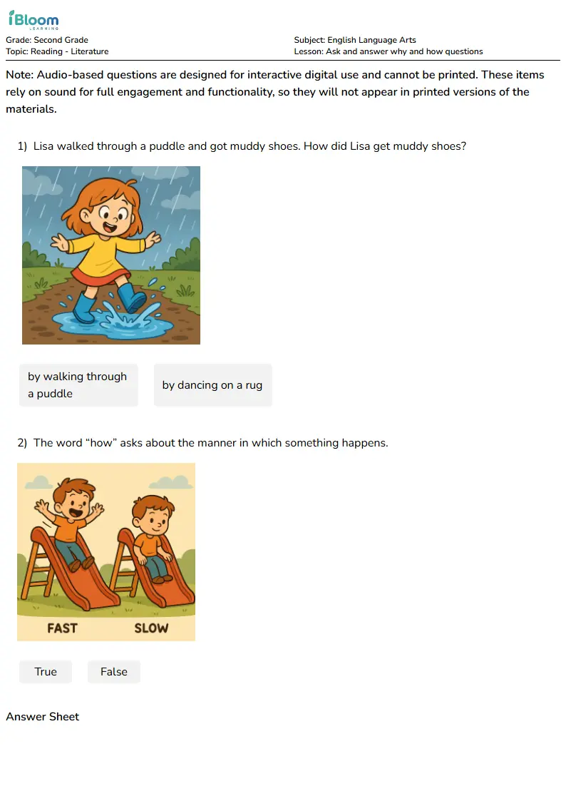 Free Ask and answer why and how questions Worksheets for Second Grade