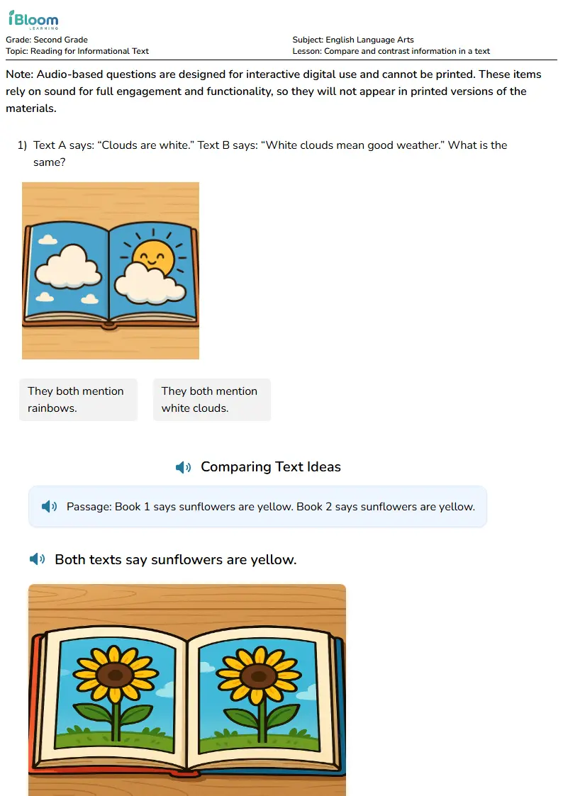 Free Compare and contrast information in a text Worksheets for Second Grade