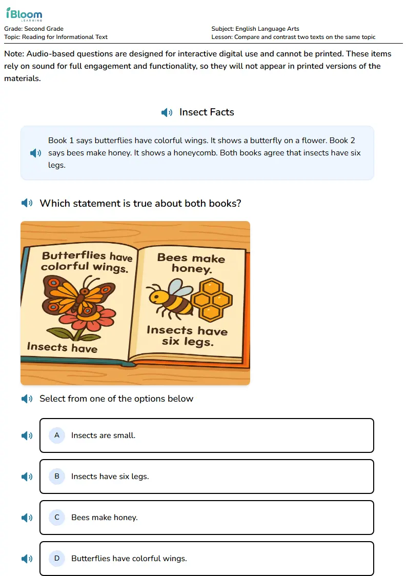 Free Compare and contrast two texts on the same topic Worksheets for Second Grade