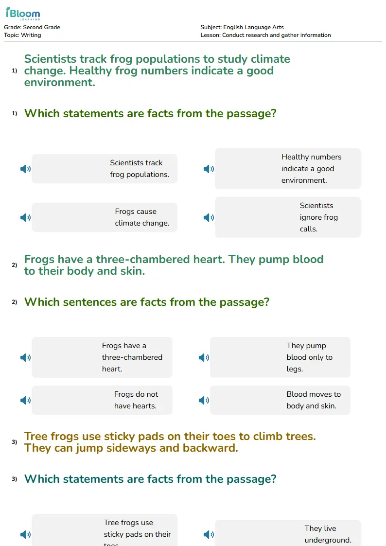 Free Conduct research and gather information Worksheets for Second Grade