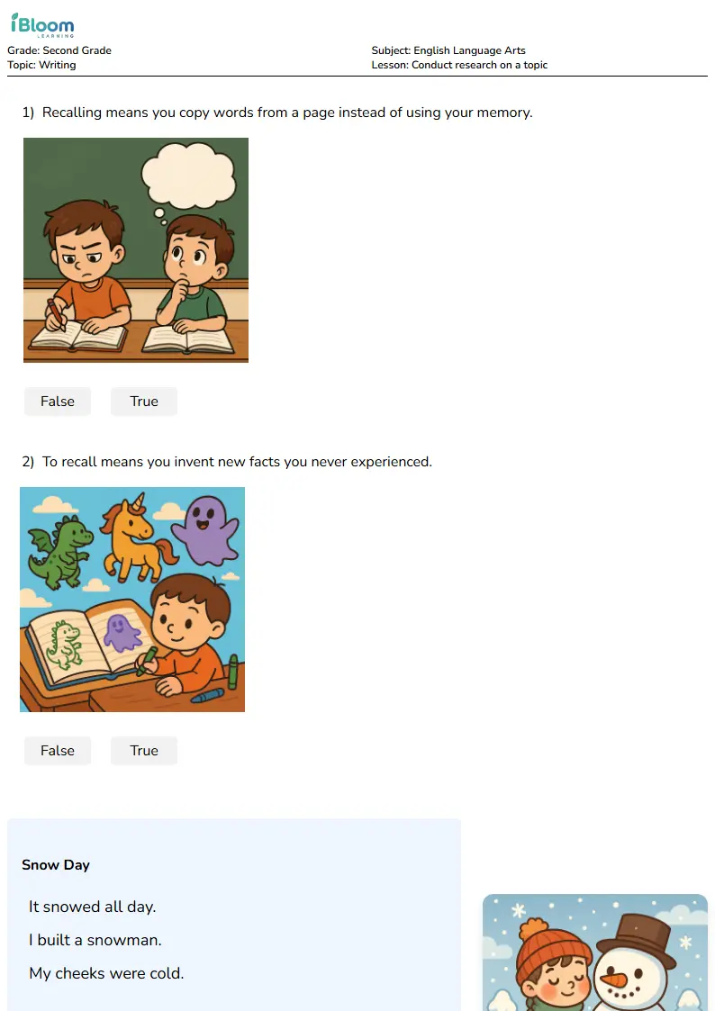 Free Conduct research on a topic Worksheets for Second Grade