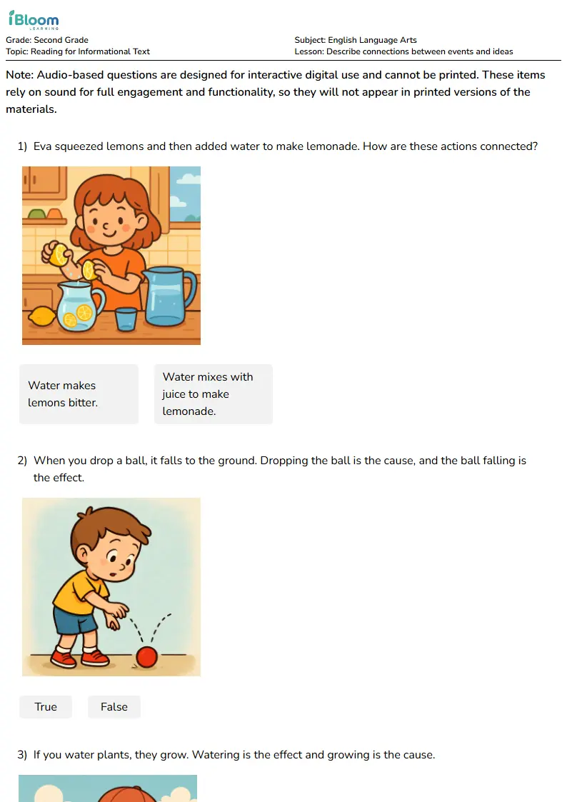 Free Describe connections between events and ideas Worksheets for Second Grade