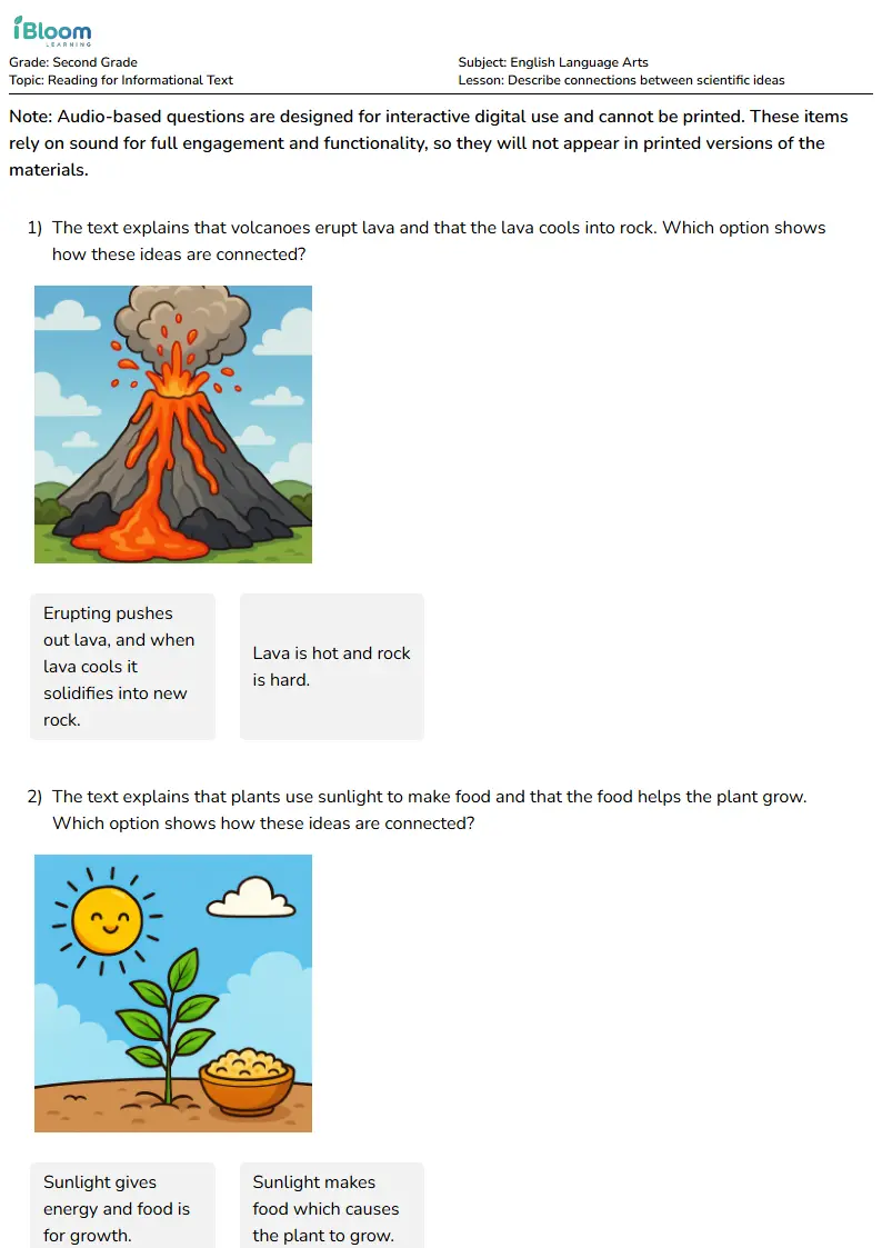 Free Describe connections between scientific ideas Worksheets for Second Grade