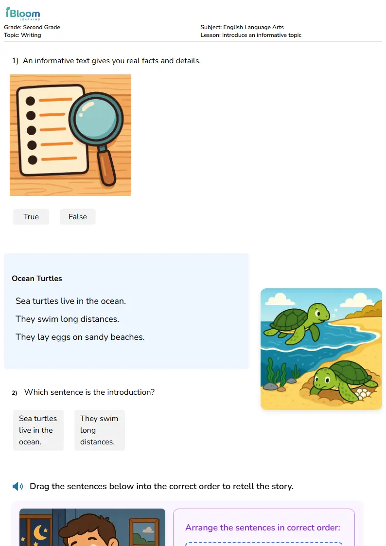 Free Introduce an informative topic Worksheets for Second Grade | iBloom