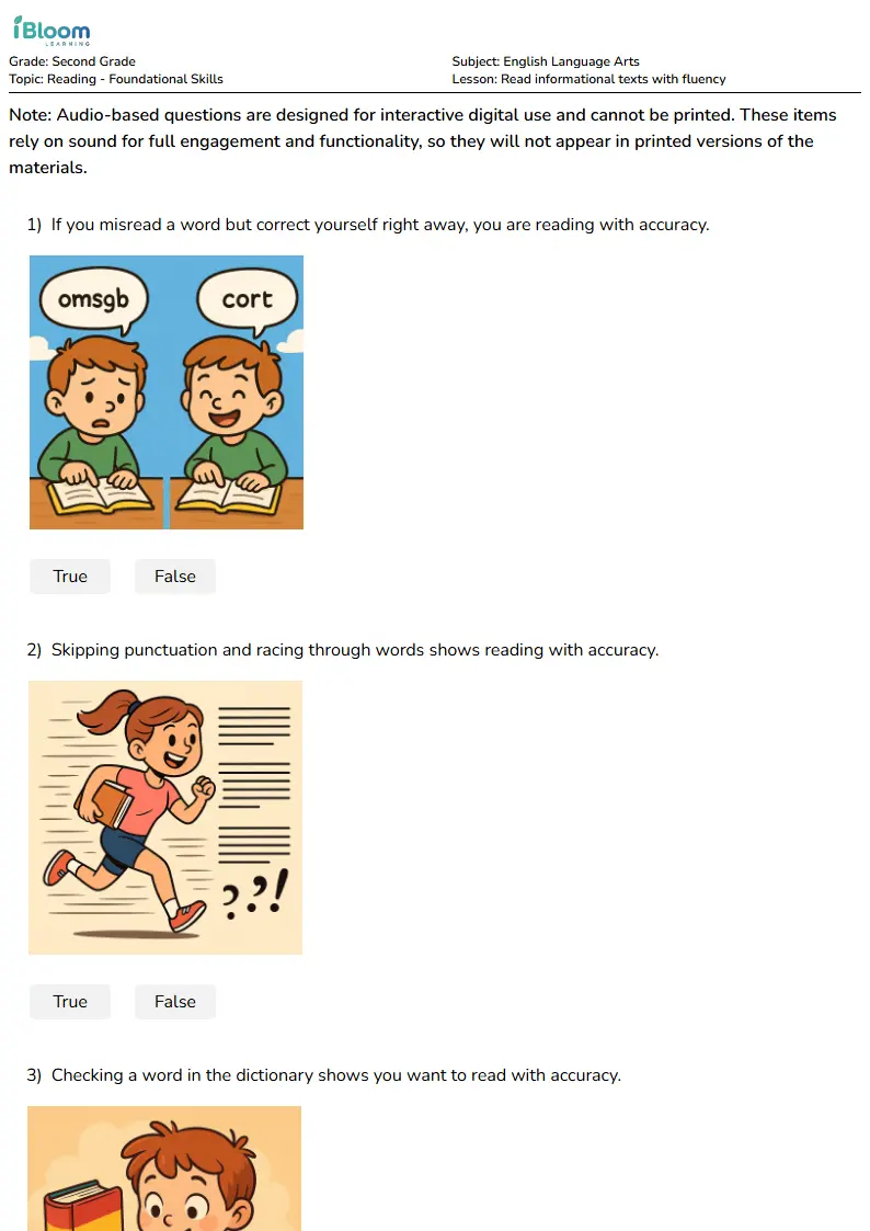 Free Read informational texts with fluency Worksheets for Second Grade | iBloom