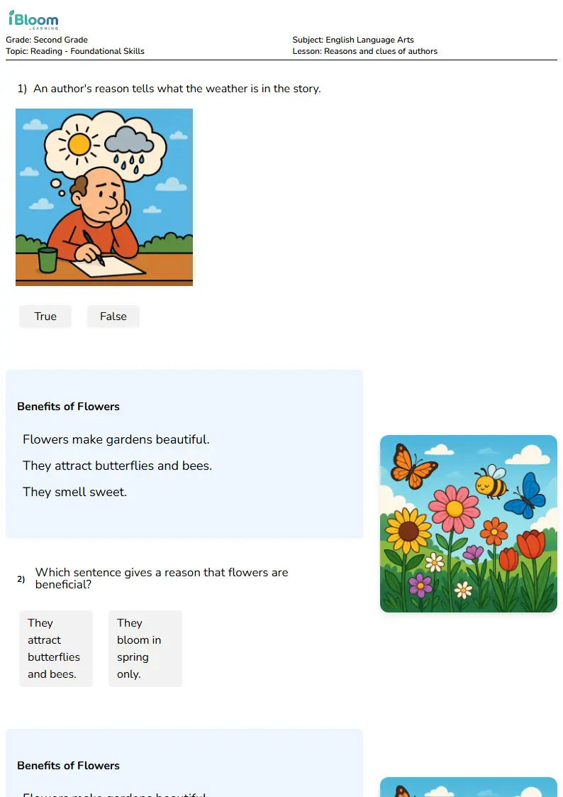 Free Reasons and clues of authors Worksheets for Second Grade | iBloom