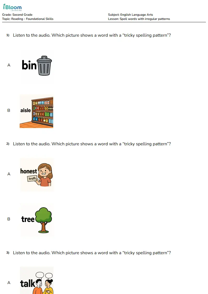 Free Spell words with irregular patterns Worksheets for Second Grade | iBloom