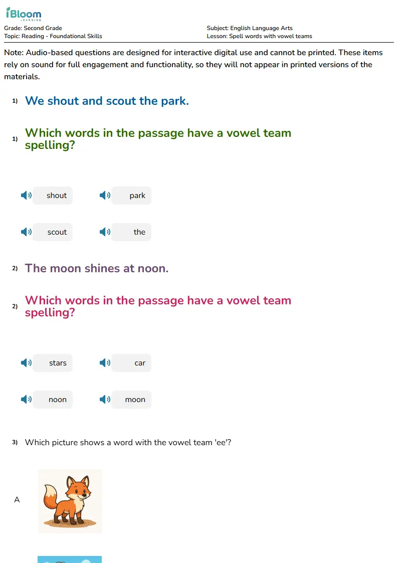 Free Spell words with vowel teams Worksheets for Second Grade | iBloom