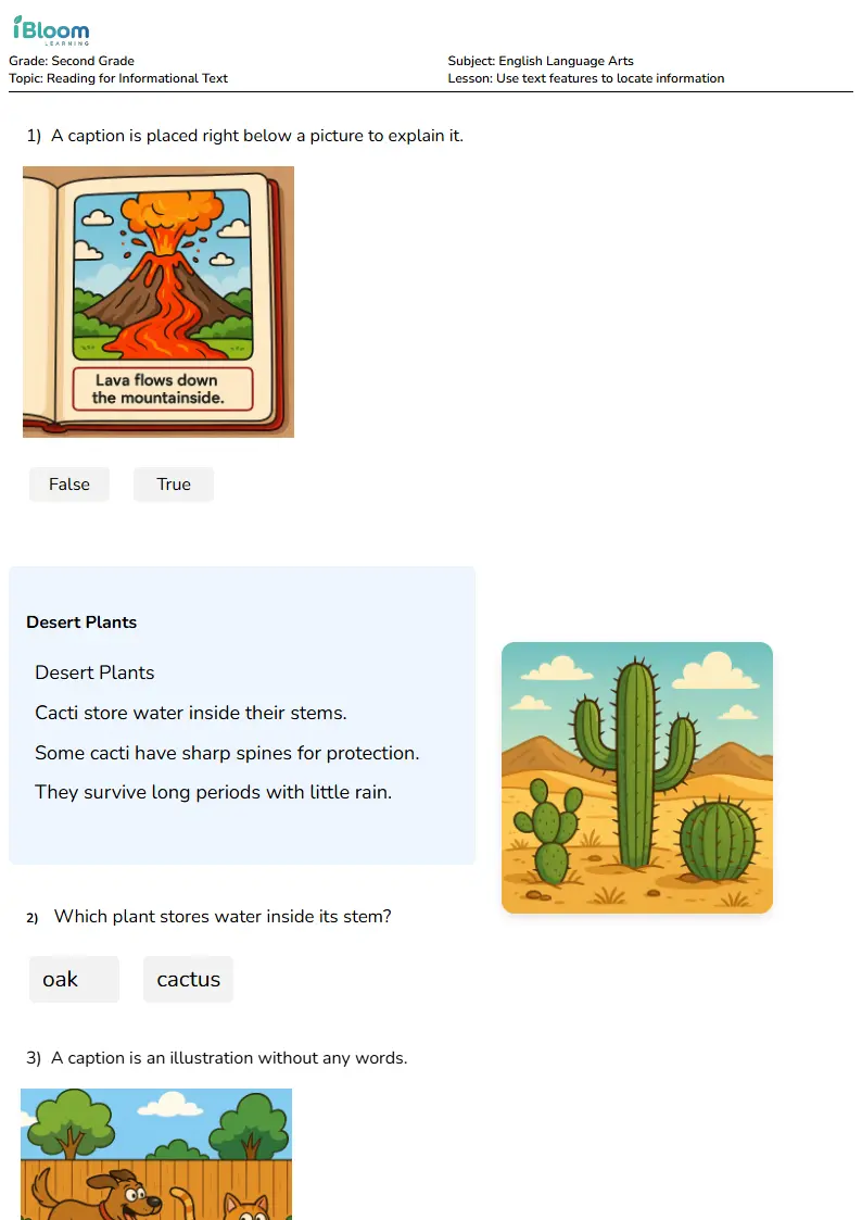 Free Use text features to locate information Worksheets for Second Grade | iBloom