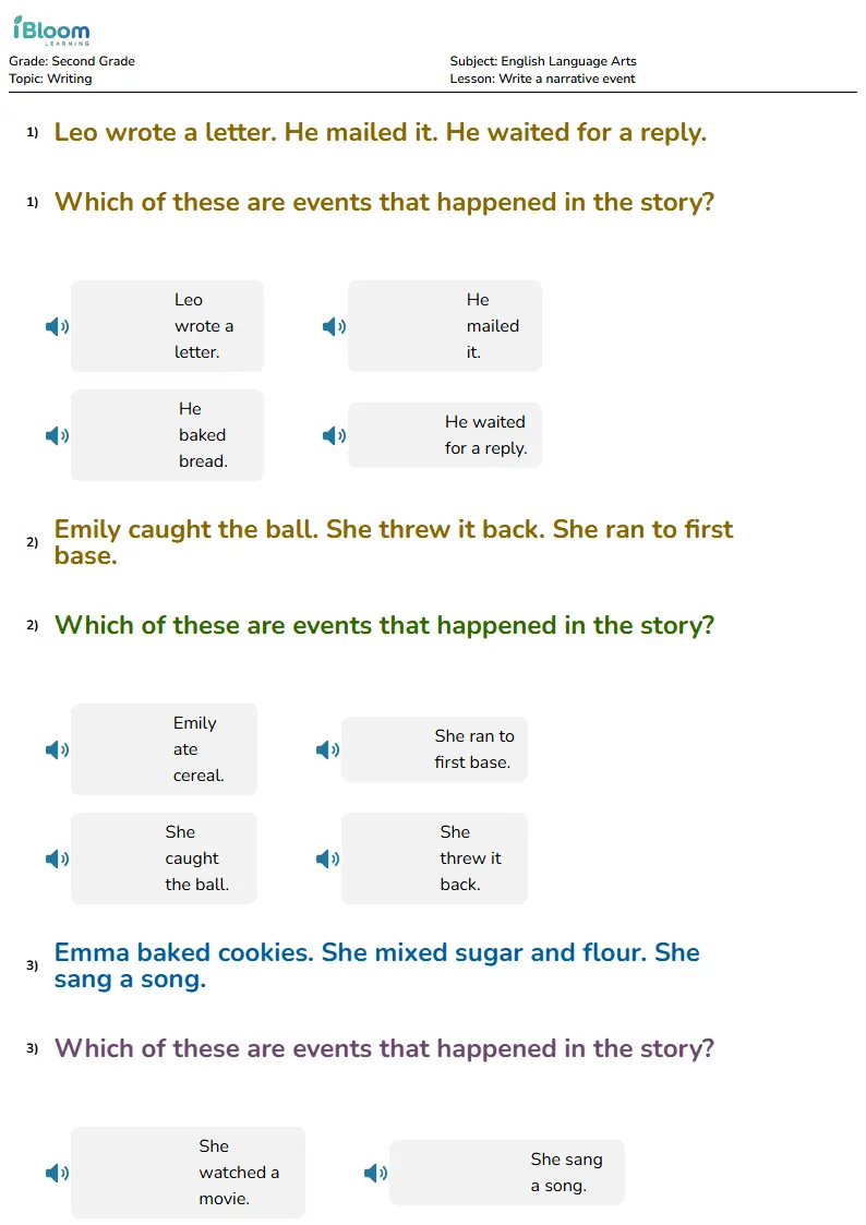 Free Write a narrative event Worksheets for Second Grade | iBloom
