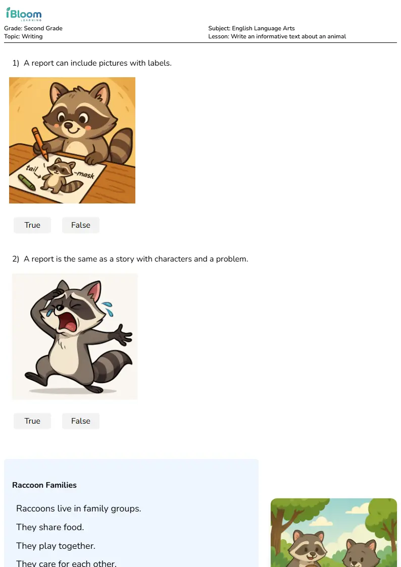 Free Write an informative text about an animal Worksheets for Second Grade | iBloom