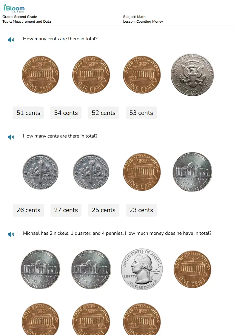 Free Counting Money Worksheets for Second Grade | iBloom