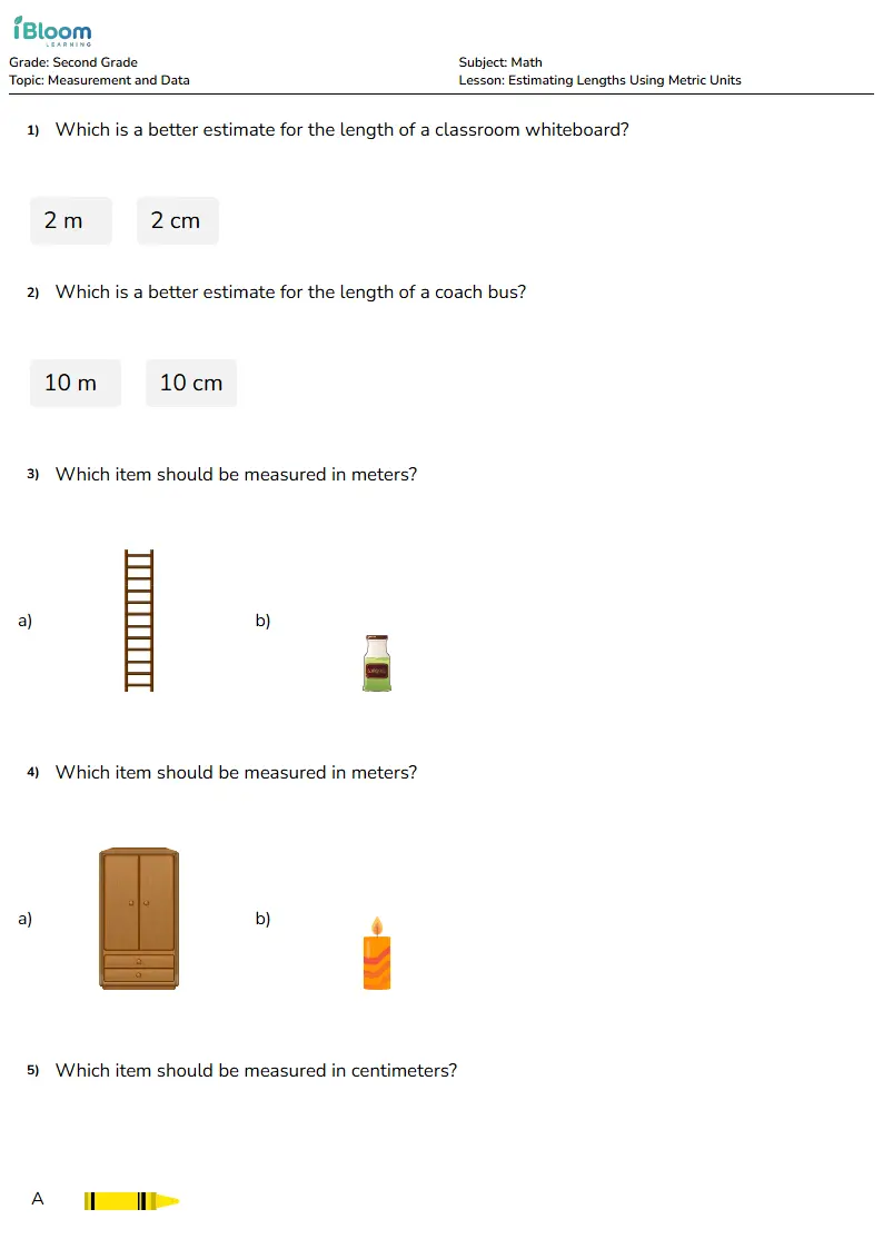 Free Estimating Lengths Using Metric Units Worksheets for Second Grade | iBloom
