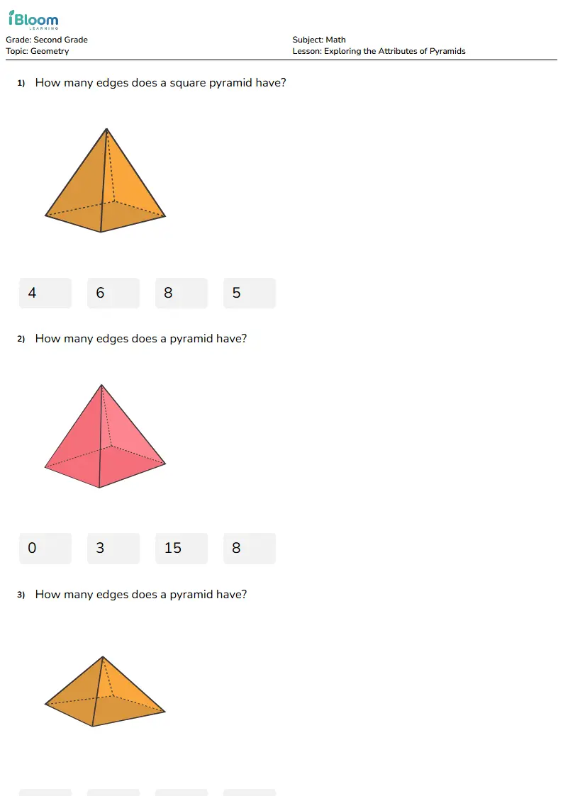 Free Exploring the Attributes of Pyramids Worksheets for Second Grade | iBloom
