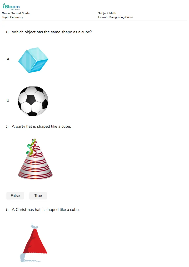 Free Recognizing Cubes Worksheets for Second Grade | iBloom