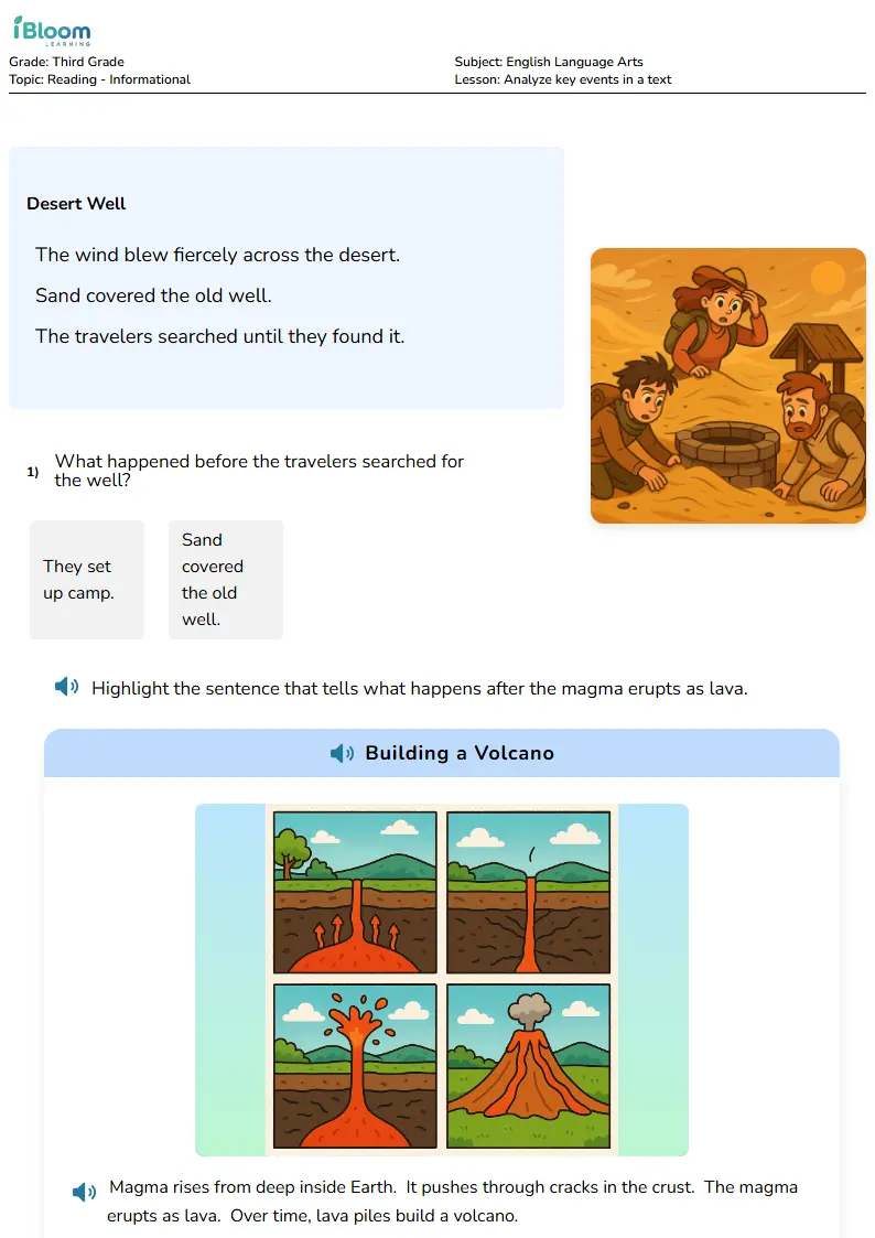 Free Analyze key events in a text Worksheets for Third Grade