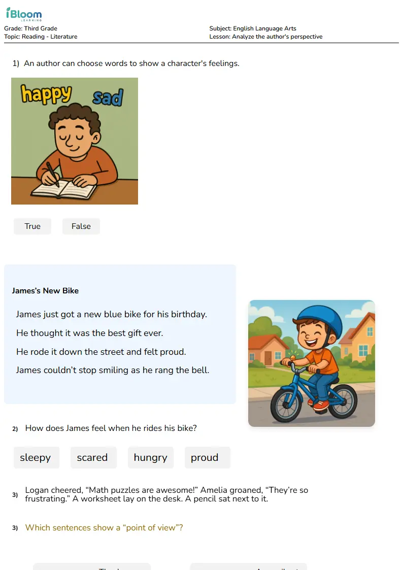Free Analyze the author's perspective Worksheets for Grade 3