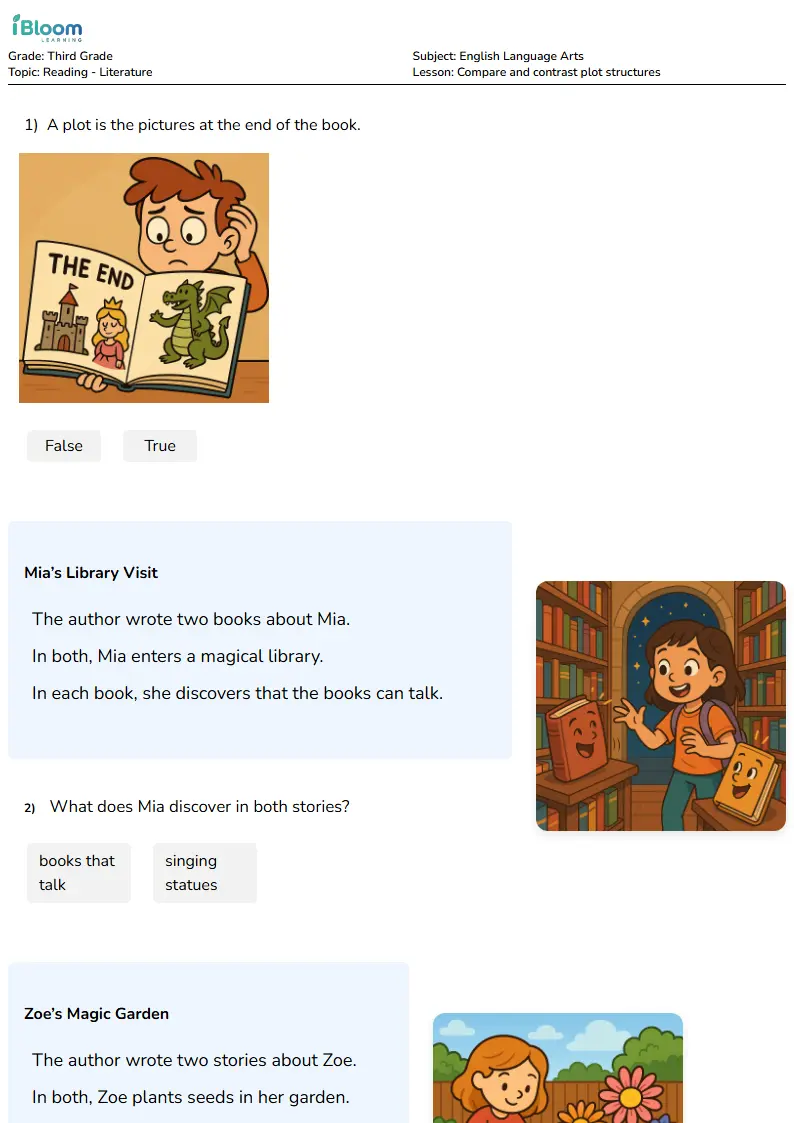 Free Compare and contrast plot structures Worksheets for Third Grade